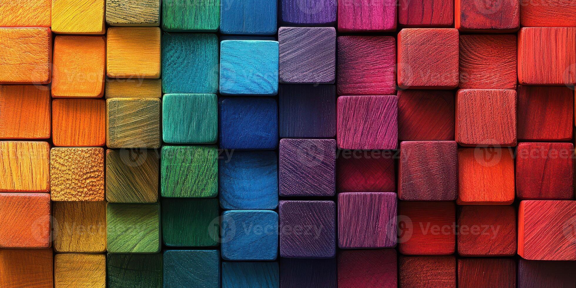 Colorful wooden blocks arranged in a vibrant pattern showcasing various hues in a structured layout photo