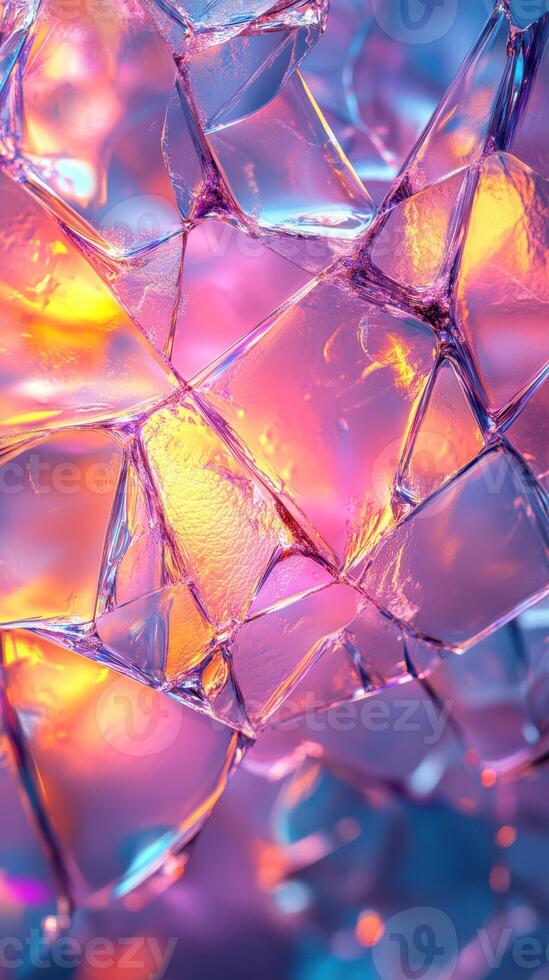 Vibrant abstract arrangement of colored ice shards illuminated by light in a stunning display of color and form photo