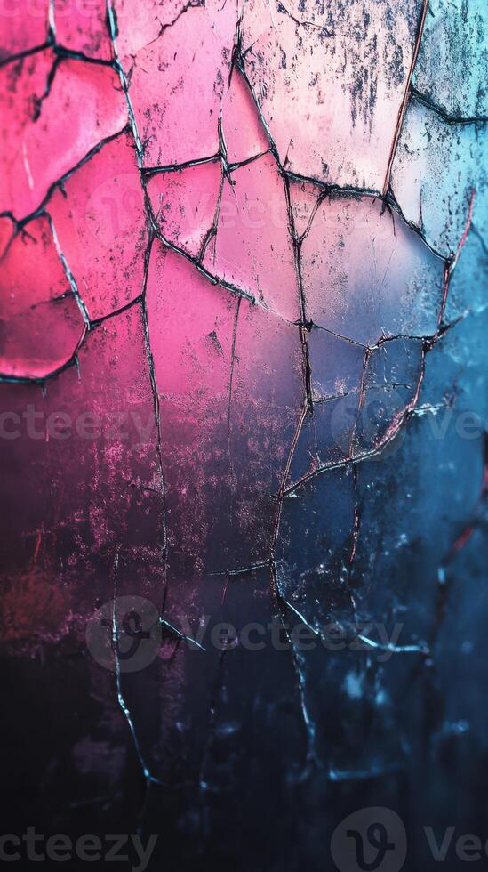Visual representation of cracked surface exhibiting vibrant patterns at dusk photo