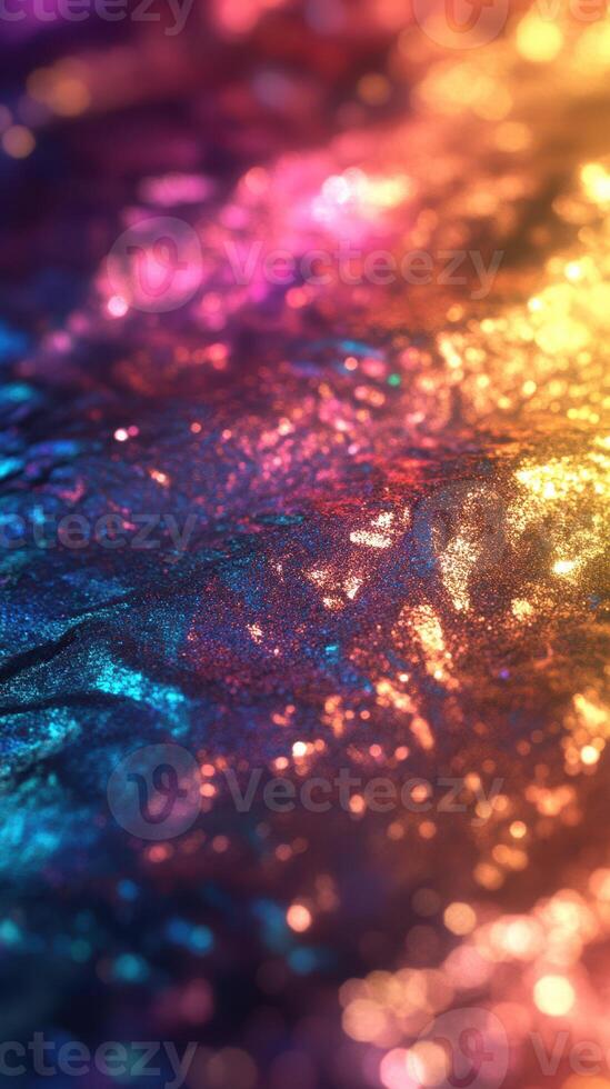 Colorful reflections created by light on a textured surface showcasing vibrant hues and intricate patterns during evening hours photo