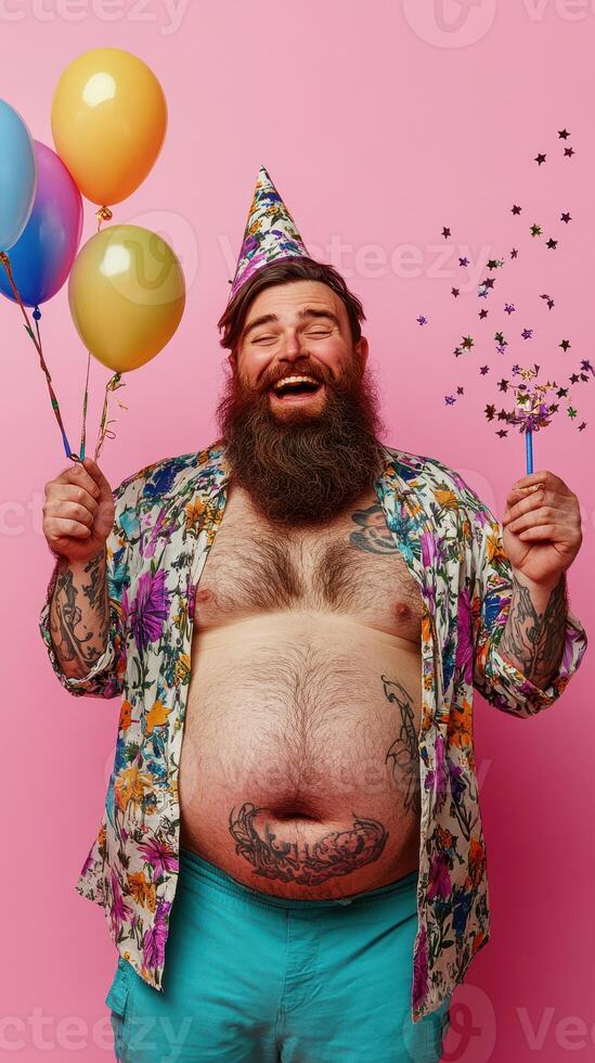Joyful celebration with colorful balloons and confetti in a festive atmosphere during a birthday party photo