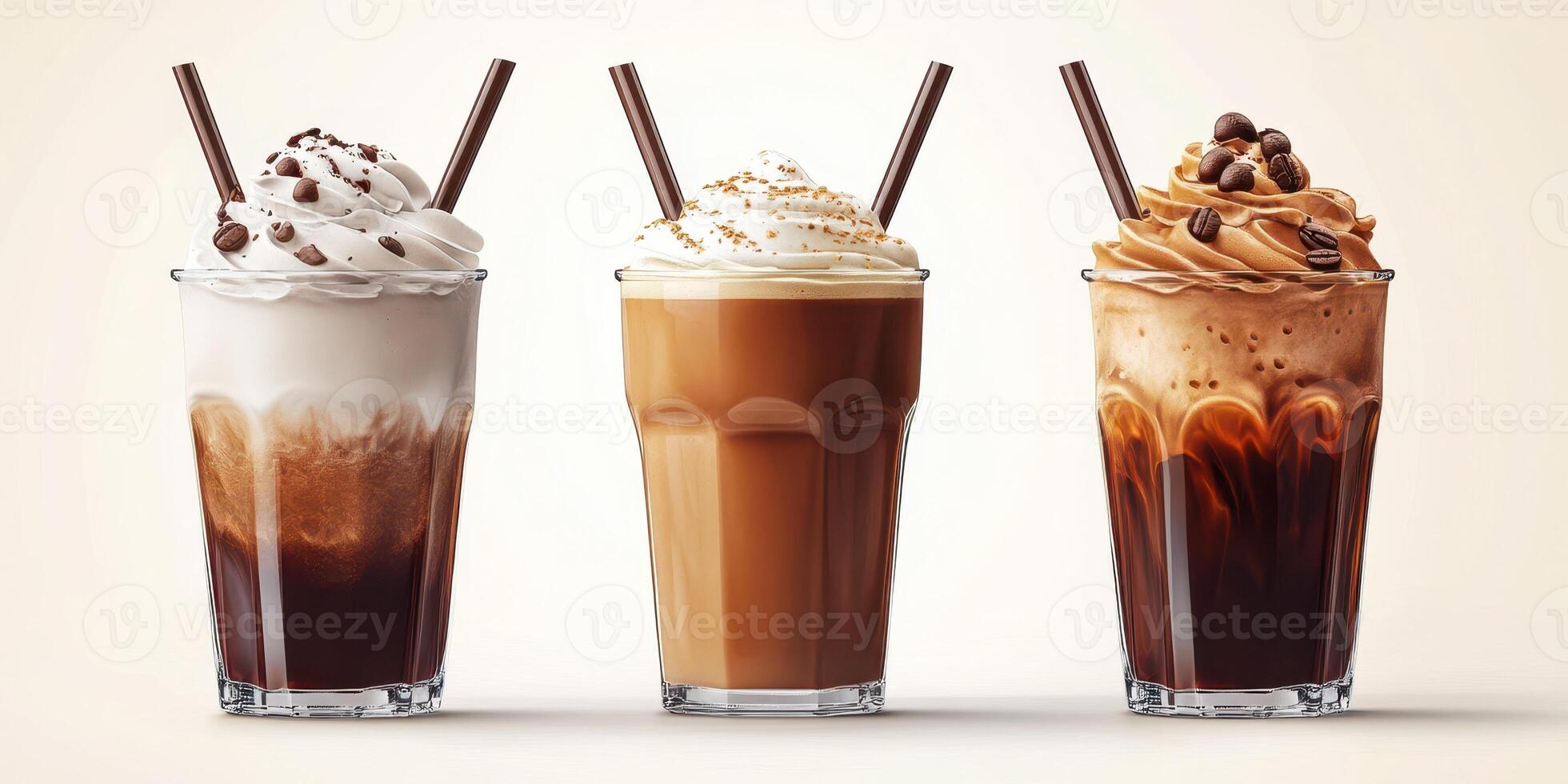 Indulgent dessert beverages arranged in stylish glasses showcasing rich flavors and textures photo