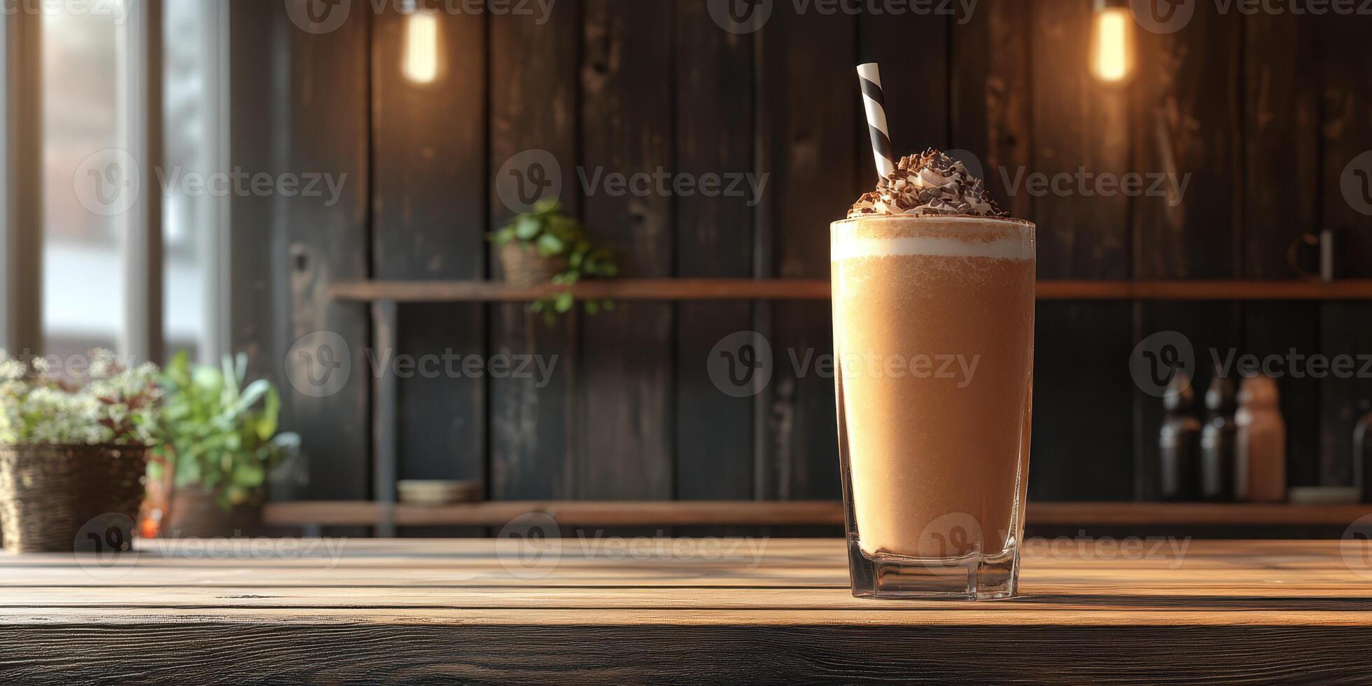 Refreshing coffee beverage with whipped cream served in modern cafe setting during afternoon hours photo