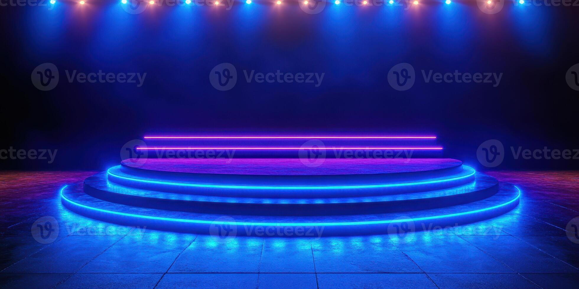 Vibrant stage setup with neon lighting ready for a captivating performance at night photo