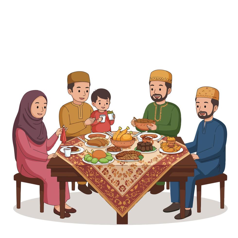 Family Having Traditional Meal Together at Dining Table Illustration vector