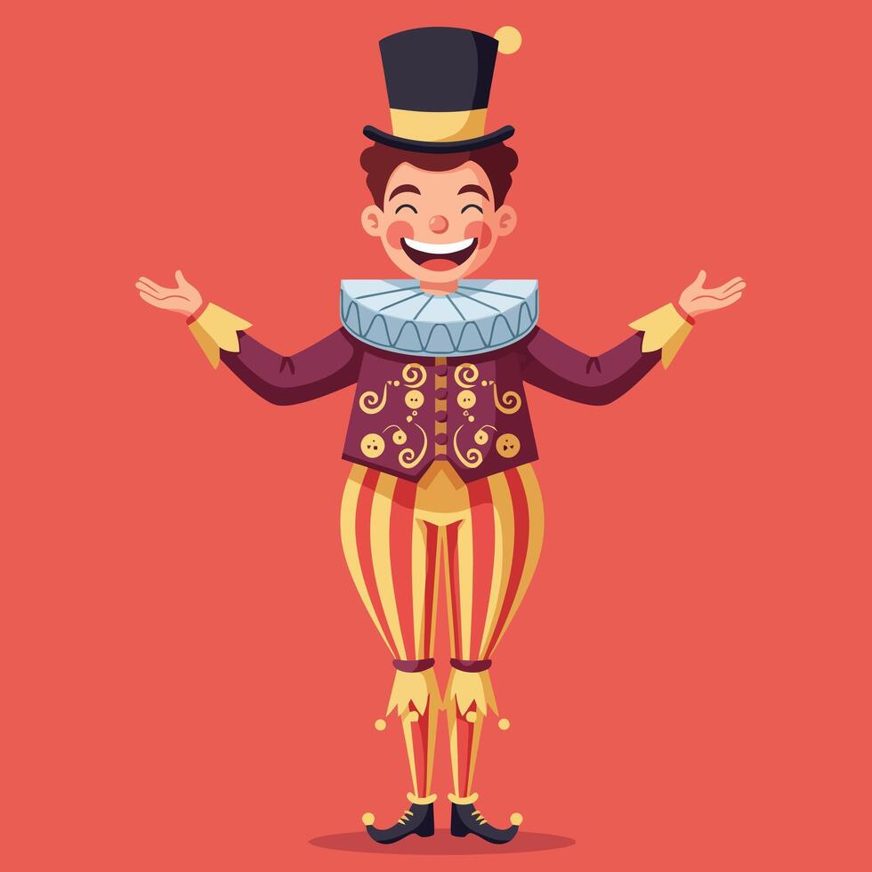 Smiling Man Wearing Carnival Costume with Hat and Striped Pants vector