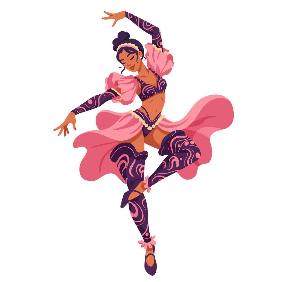 Woman Ballet Dancing in Pink Costume with Artistic Embellishments vector