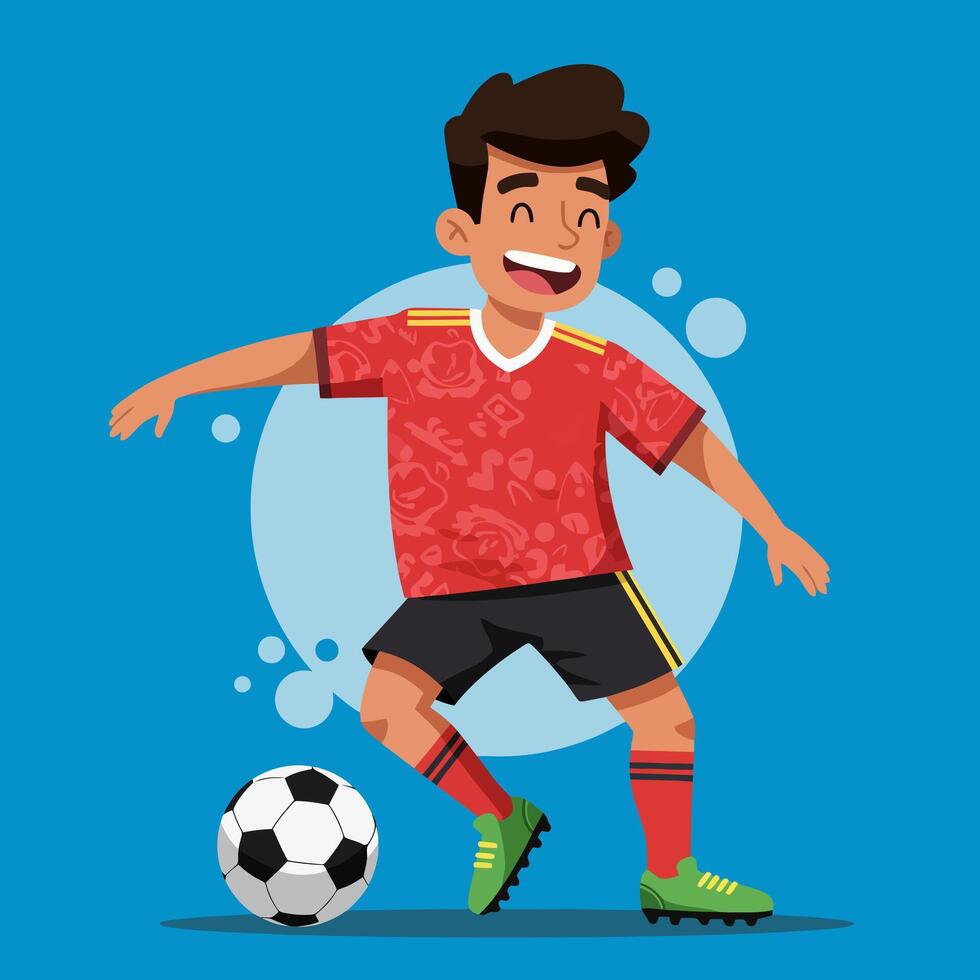 Soccer Player Cartoon Dribbling the Ball with Happy Expression vector