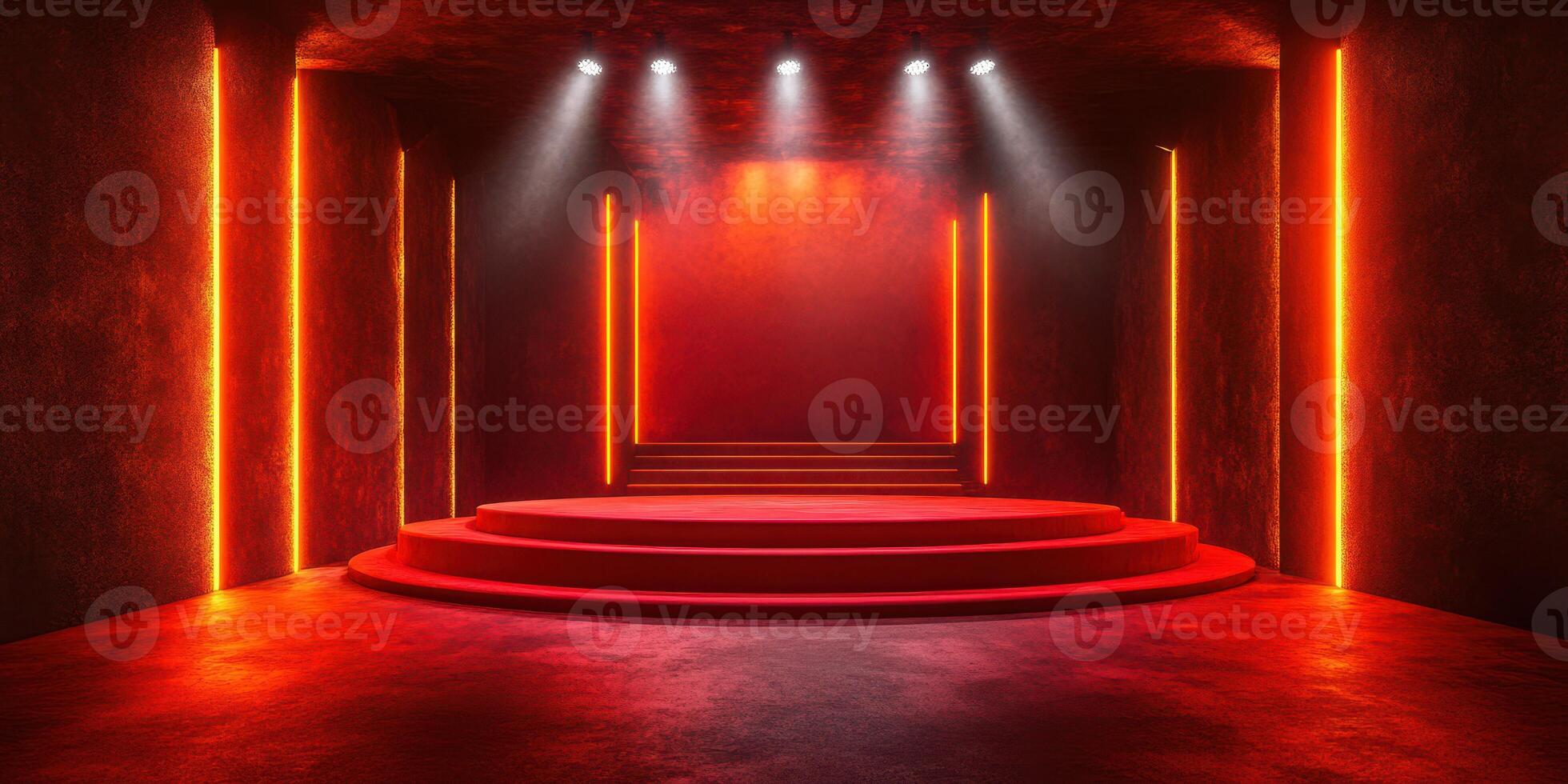 Elegant stage setup with dramatic lighting in a modern venue photo
