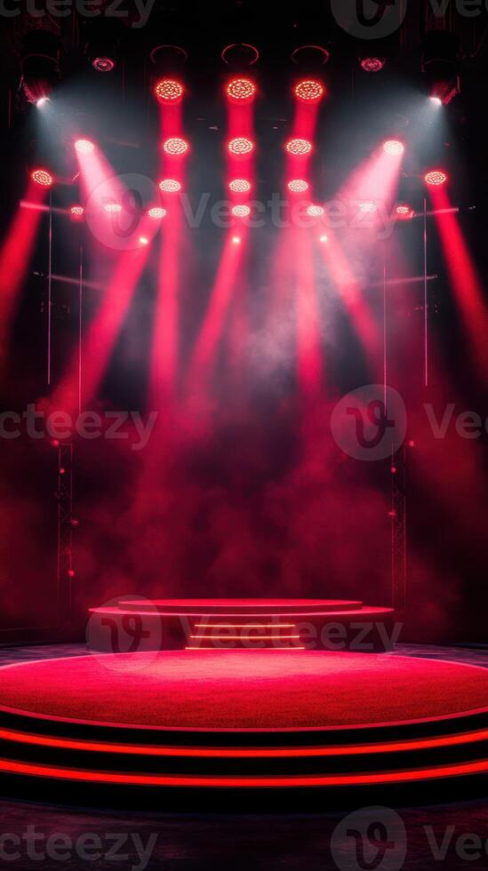Stage illuminated with red lights creates an atmospheric setting for a performance in an indoor venue photo