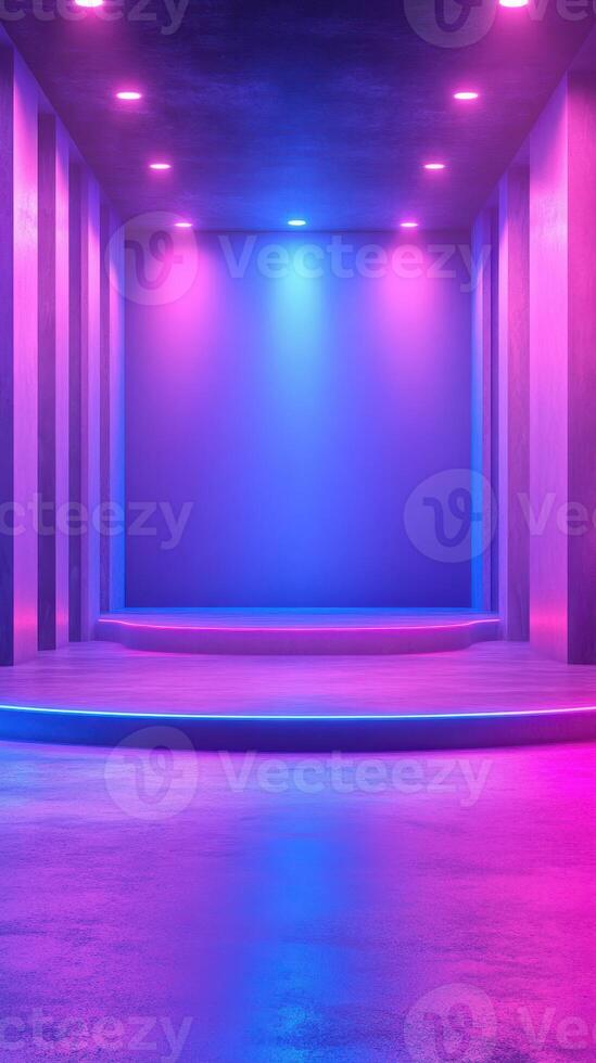 Vibrant illuminated space showcasing modern design with colorful lighting emphasizing urban aesthetics photo