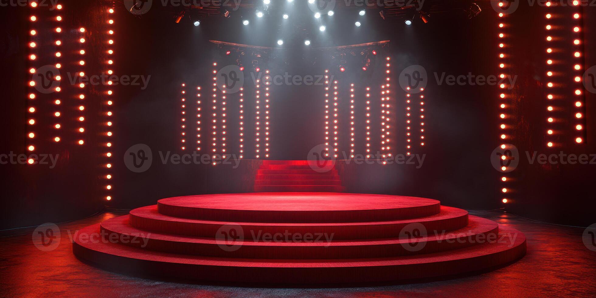 Empty stage with red lighting and spotlight ready for a performance in an event space photo