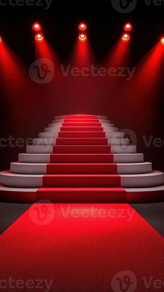Red carpet stage with spotlight illumination designed for awards ceremony or gala event photo