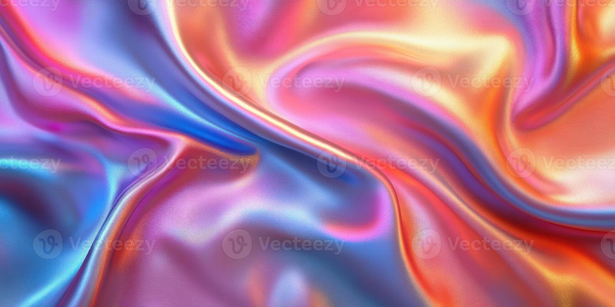 Colorful silk fabric flowing in vibrant waves creates an abstract design with shimmering hues in a modern aesthetic photo