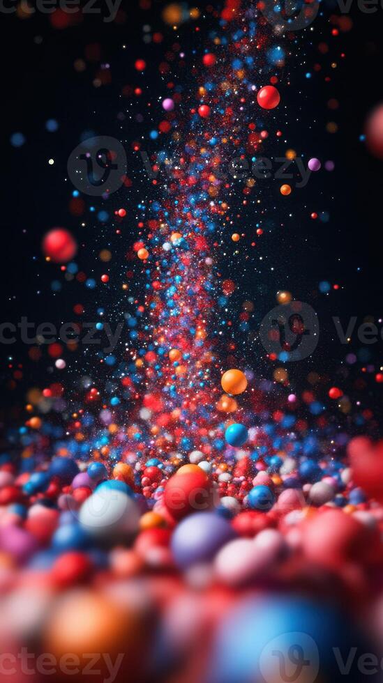 Colorful spheres create a mesmerizing swirling pattern in a dark background filled with vibrant orbs photo