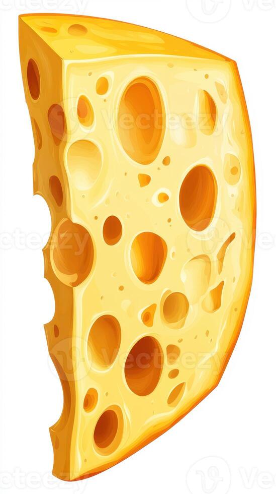 Cheese slice with holes showcases a vibrant yellow color and rich texture in a close-up view photo