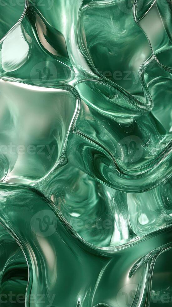 Elegant abstract design showcasing fluid emerald green shapes in a dynamic arrangement under soft lighting photo