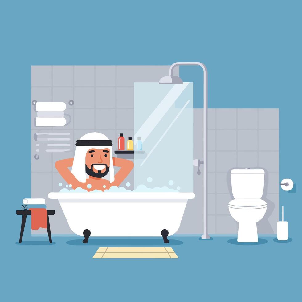Man Relaxing in Bathtub with Bubbles Enjoying a Clean Refreshing Bath vector