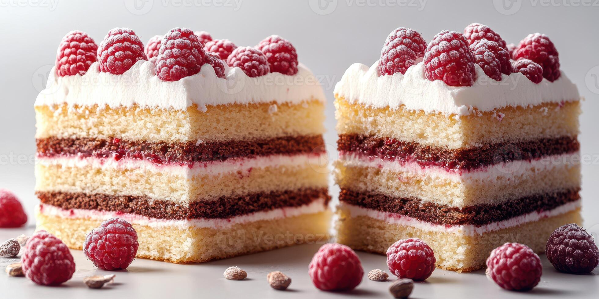 Delicious raspberry dessert with layers of cream and sponge cake, perfect for celebrating special occasions or indulging in sweet moments photo