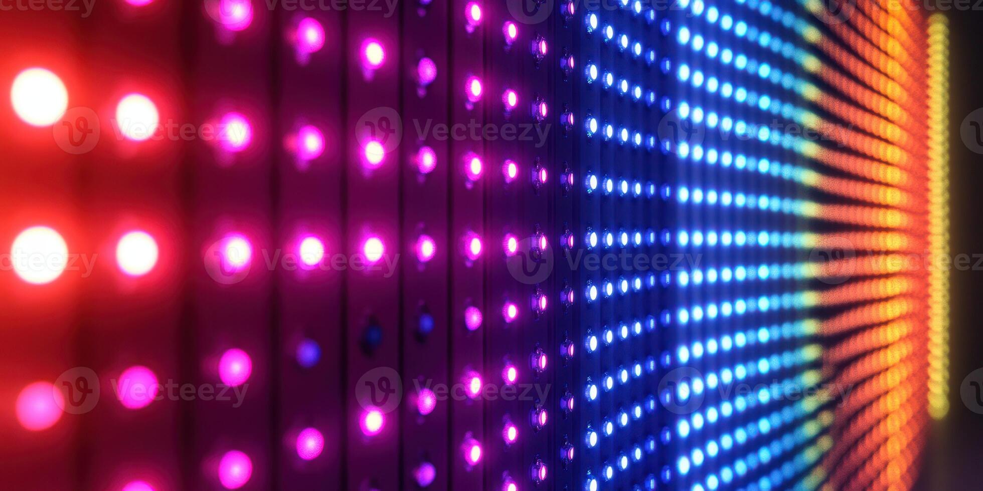 Colorful LED lights create a vibrant display in an indoor setting at night photo