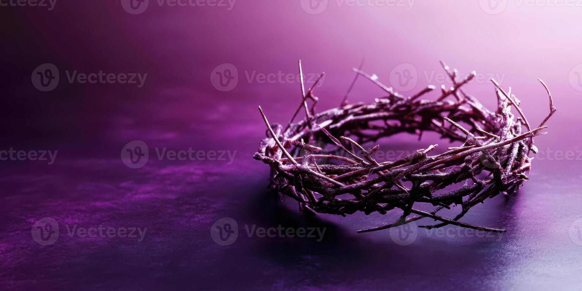Unique crown made from twigs displayed on a purple gradient background during an artistic setup photo
