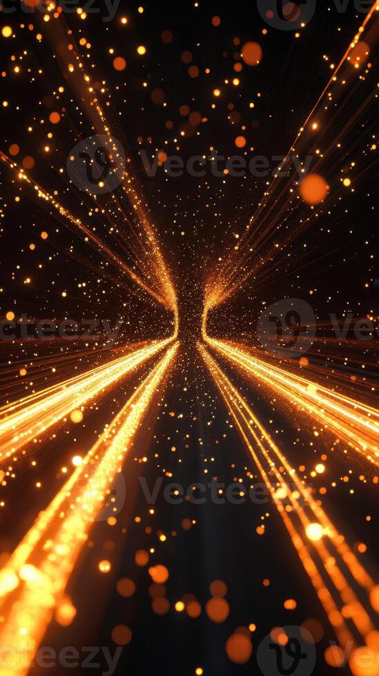 Golden particles create a stunning visual effect as they swirl in a dynamic burst of light during a digital art display photo