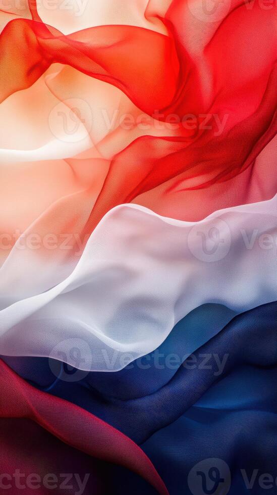 Colorful fabric waves representing national pride in red, white, and blue shades with flowing textures photo