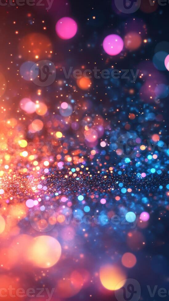 Colorful bokeh lights create a shimmering effect in a dark space during a vibrant celebration at night photo