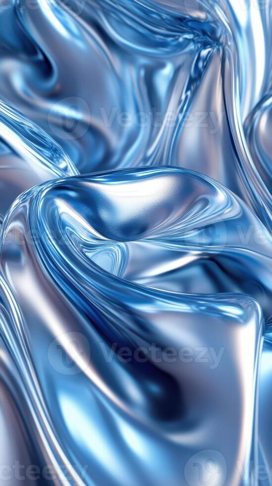 Shimmering blue metallic fabric creating elegant folds and curves in soft light photo