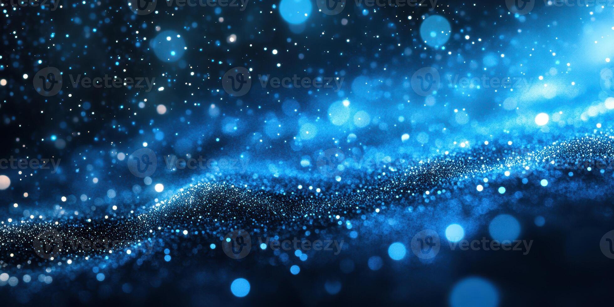 Vibrant blue light particles create a mesmerizing wave effect in a cosmic backdrop at night photo