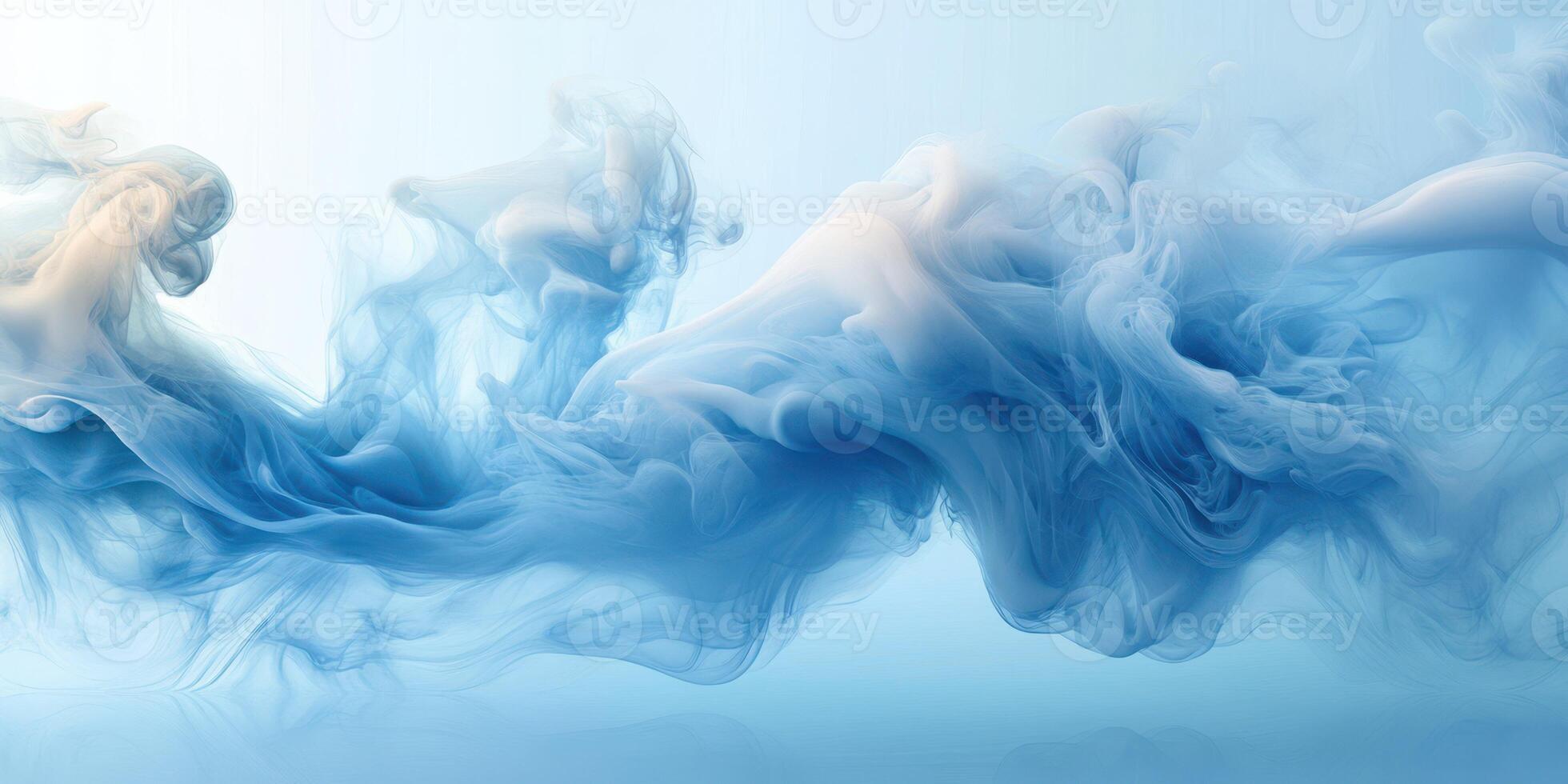 Fluid movement of blue and white smoke creating an ethereal atmosphere with soft textures in a tranquil setting photo