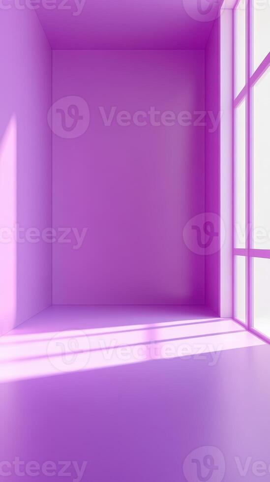Bright purple interior with minimalistic design and natural light streaming through large windows in a contemporary setting photo