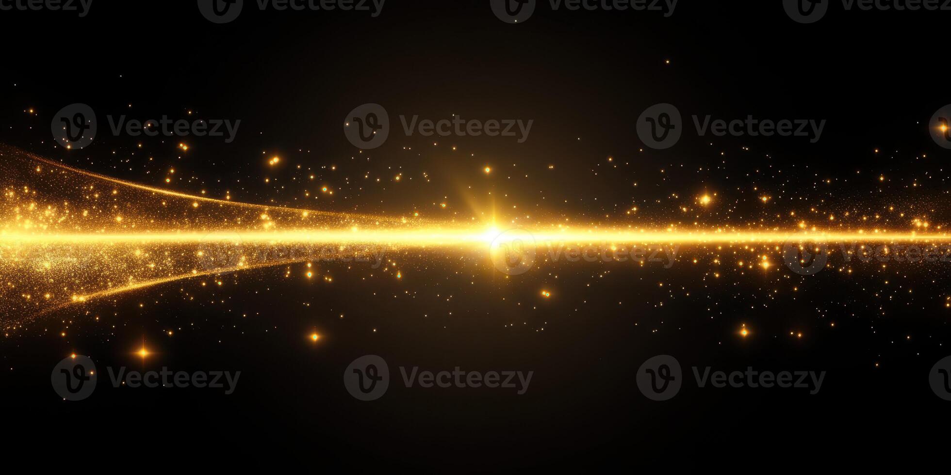Glimmering stars create a shimmering cosmic landscape with a brilliant golden glow at night photo