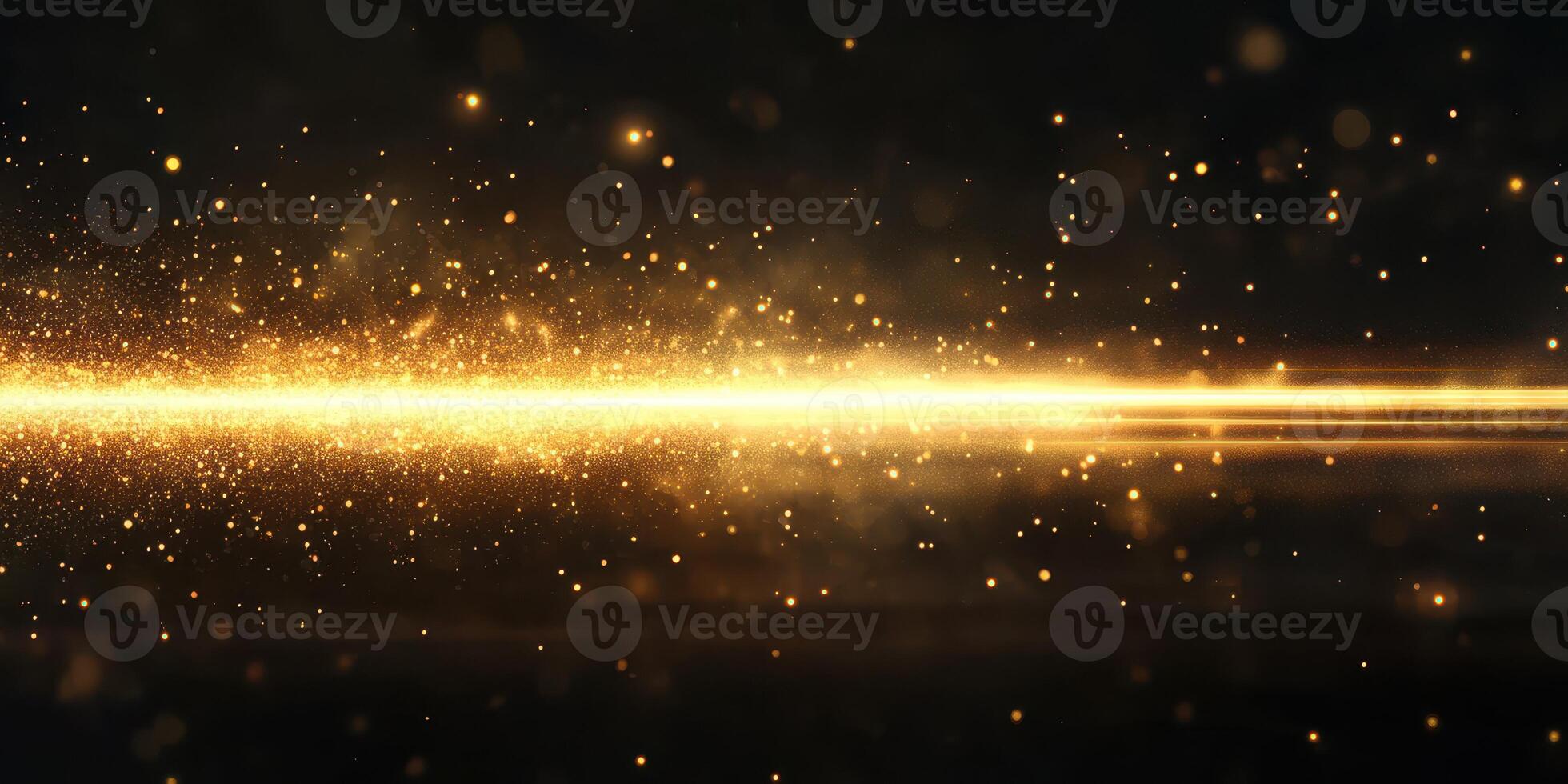 Bright golden particles create a mesmerizing line effect against a dark background during a dynamic motion photo