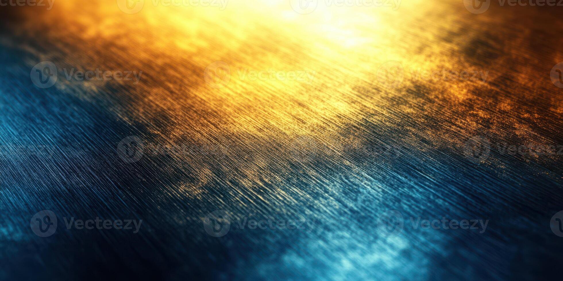 Vibrant play of light on polished surface creates mesmerizing abstract patterns in gold and blue hues photo