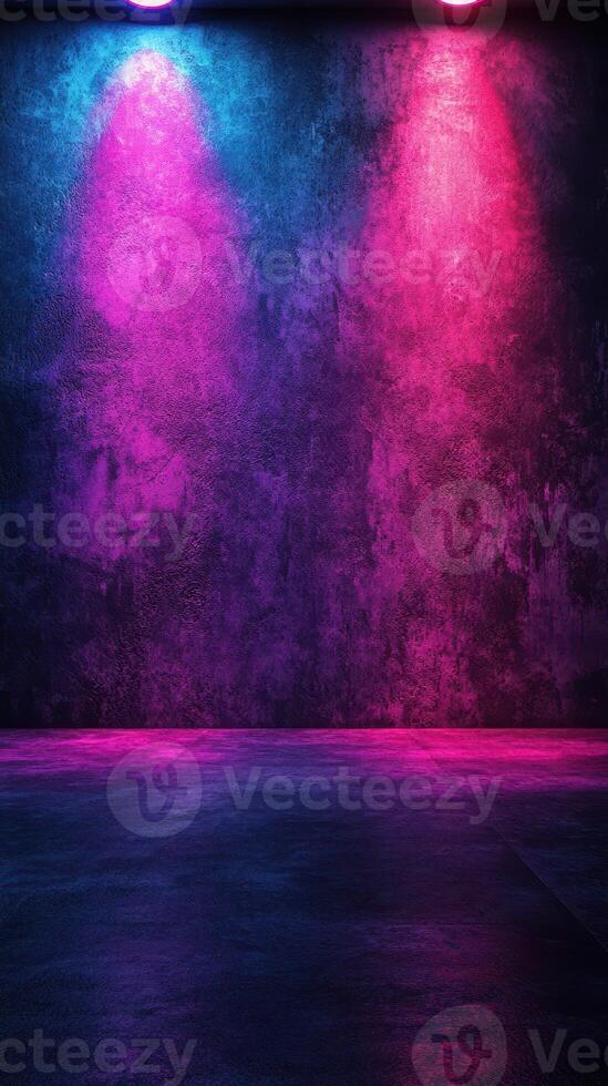 Colorful spotlight effects illuminate a textured wall in a low-lit underground space during a vibrant event photo