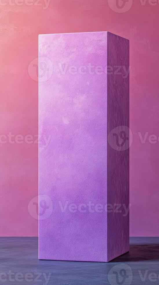 Tall purple geometric shape stands against a colorful background with soft gradients photo