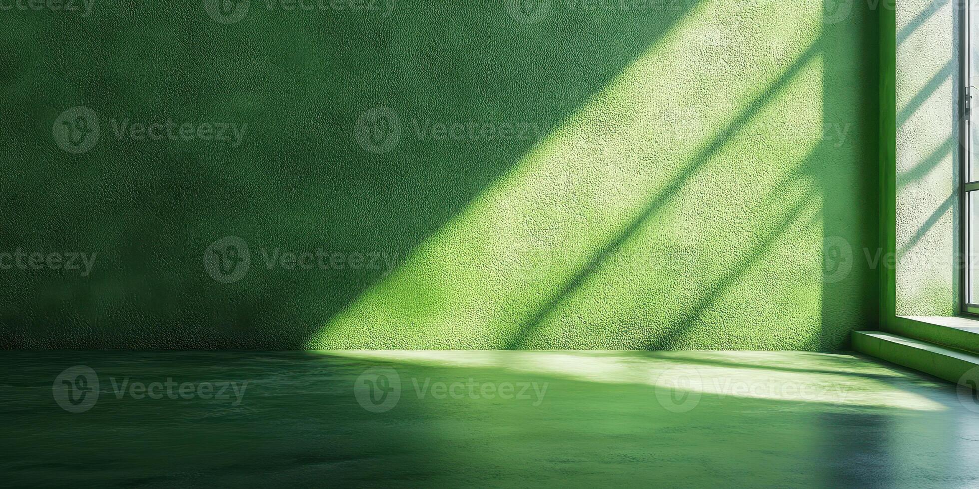 Bright green room with sunlight casting shadows on the floor and walls during the day photo
