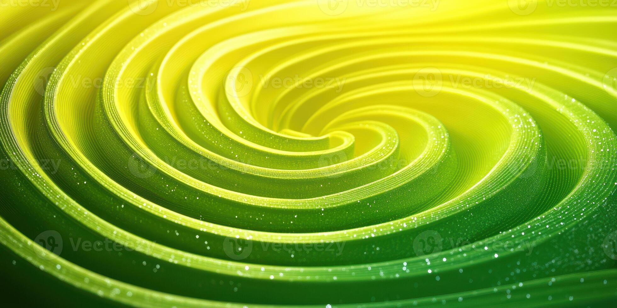 Abstract green and yellow swirl pattern creating a vibrant visual effect with glittering accents photo