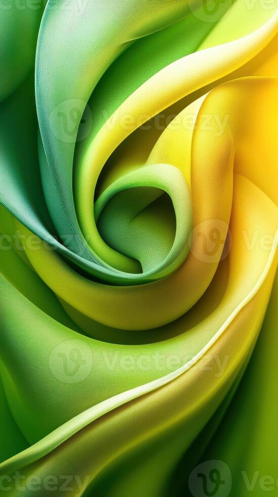 Colorful silk fabric swirling in shades of green and yellow, creating a beautiful abstract pattern photo