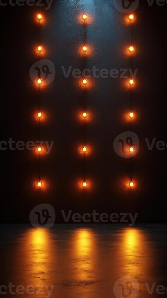 Warmly lit wall installation creates a cozy atmosphere in an urban space during evening hours photo