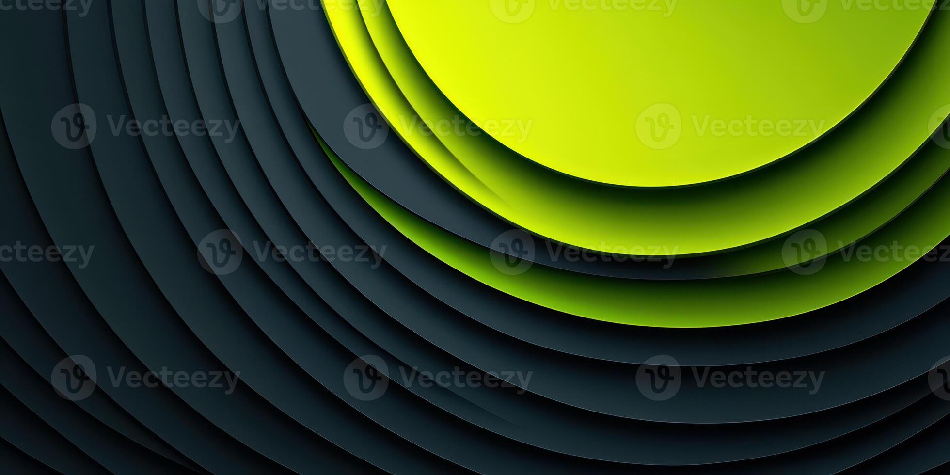Modern abstract design featuring layered circular patterns in shades of green and dark gray photo