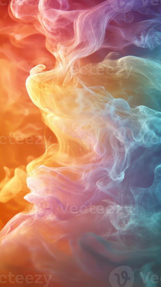 Colorful swirling smoke creating an abstract visual display in vibrant hues of orange, blue, and purple photo