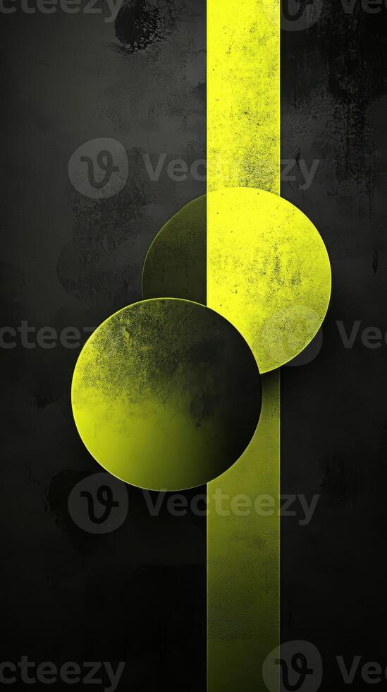 Bright yellow geometric shapes contrast against a dark textured background in a modern abstract design photo