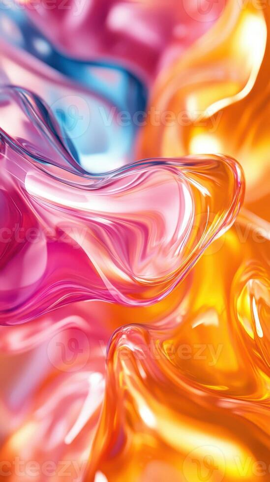 Colorful swirls and patterns created by translucent materials in bright shades of pink, blue, and orange photo