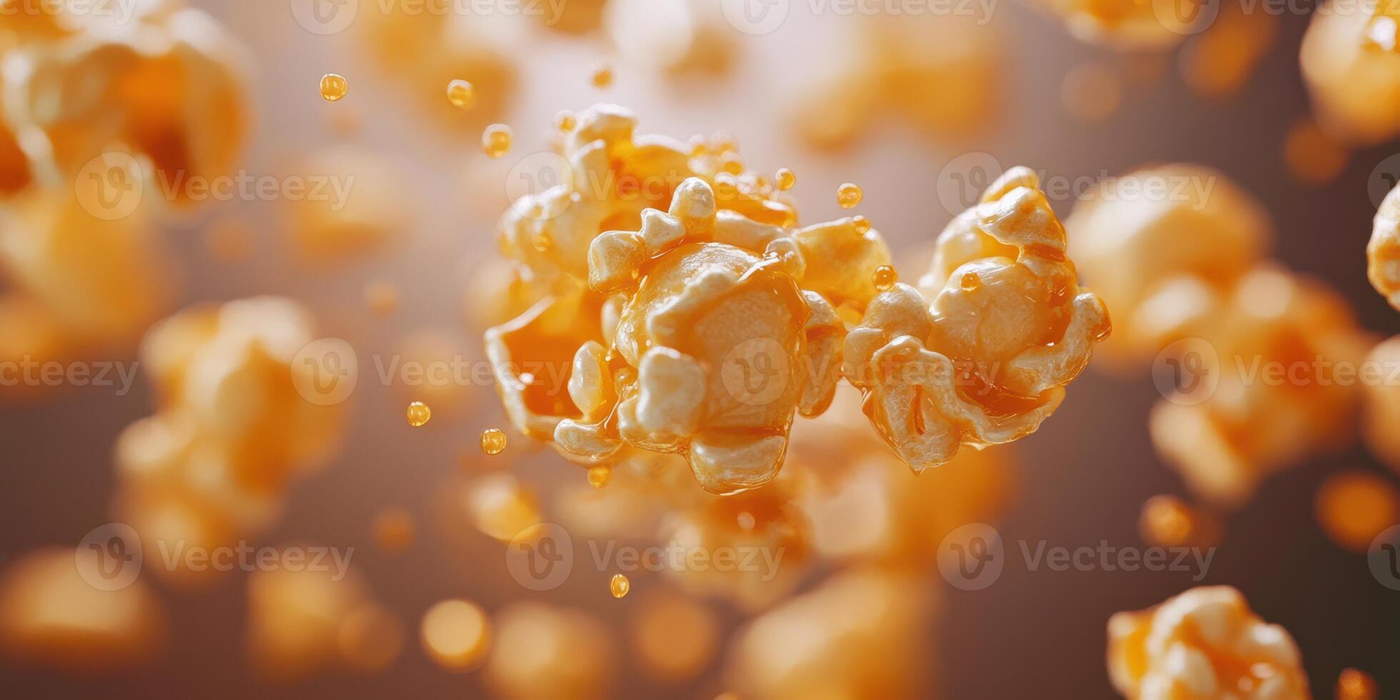 Popcorn kernels burst in a stunning display of texture and color, creating a captivating moment of culinary delight photo