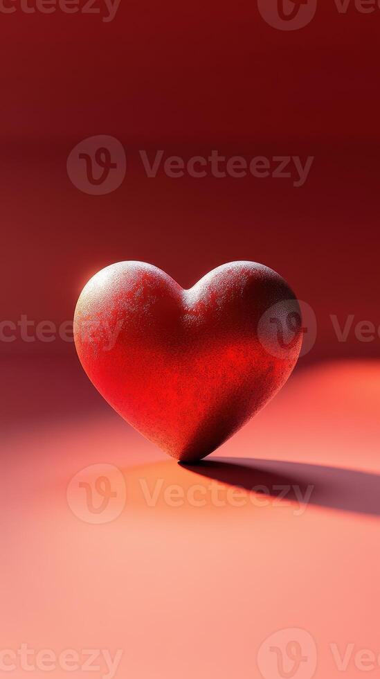 Red heart sculpture positioned against a vibrant background in a studio setting during daytime photo