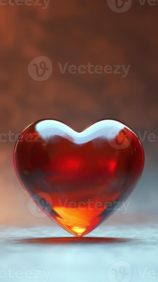 Heart-shaped glass sculpture glows softly with warm colors in serene ambient light at evening time photo