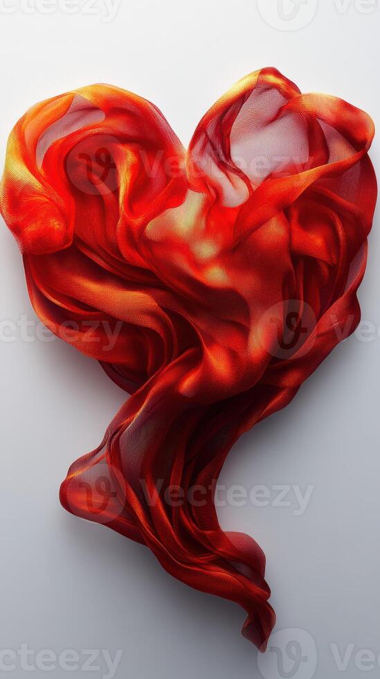 Vibrant red fabric arranged to form a heart shape on a smooth surface, capturing the essence of love and passion photo