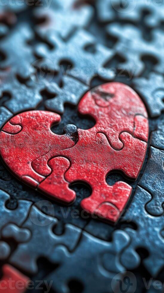 Heart-shaped puzzle piece stands out against a dark background showcasing love and connection photo